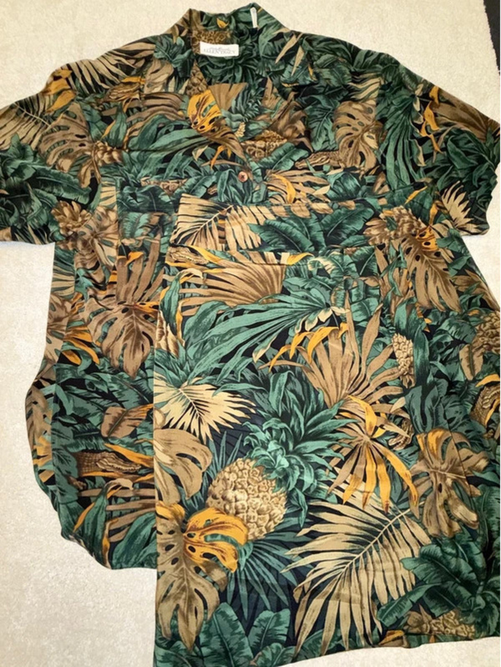 Ellen Tracy Vintage 100% Silk Tropical Print Button-Up Shirt Size 8
